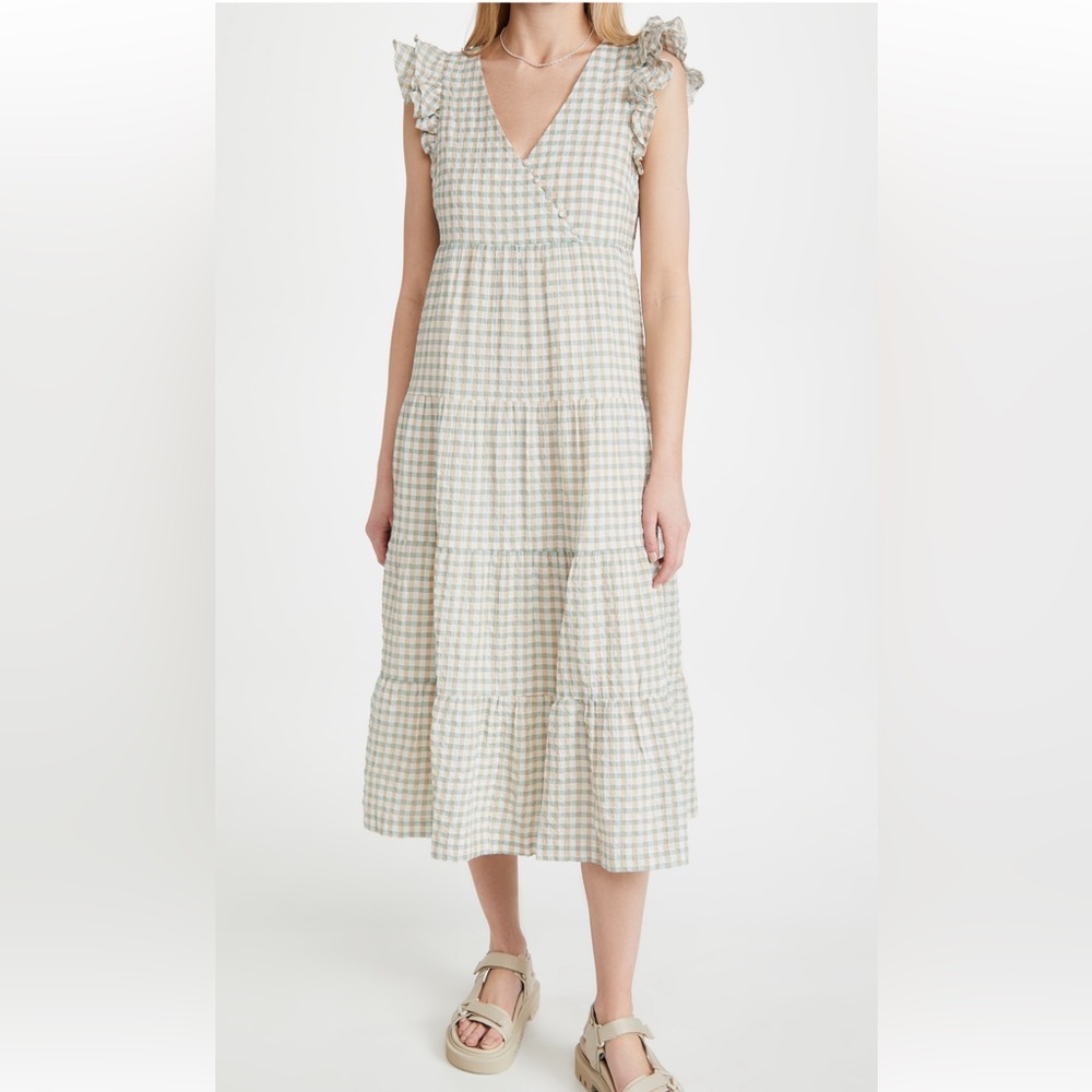 Madewell Gingham Midi Dress in Cream and Blue